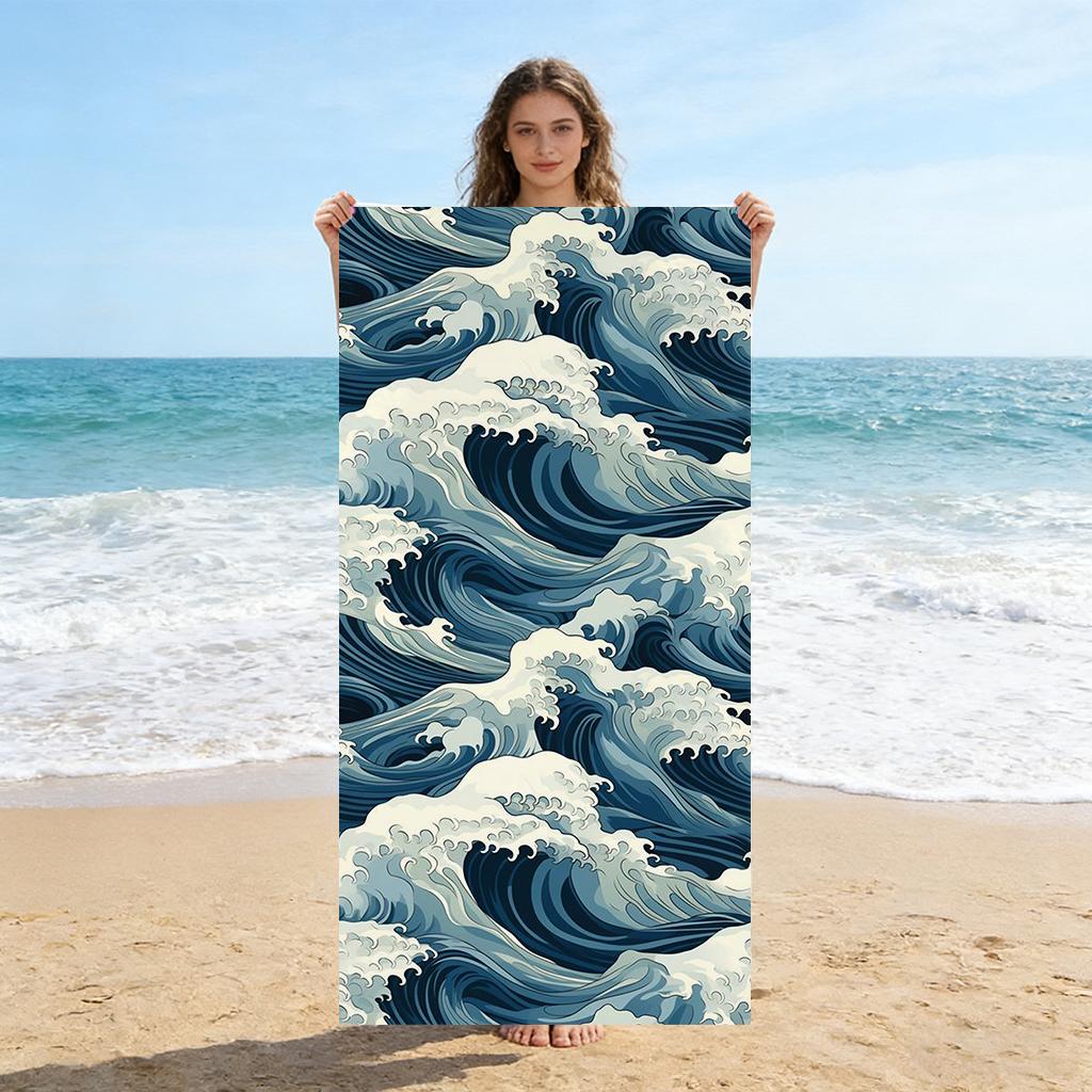 1Pc Japanese Ukiyo-E Wave Beach Towel Large Towel Super Absorbent Suitable For Beach Vacation Pool Gym Summer Gift For Friends