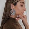 Exaggerated Crystal Flower Earring Sparkling Sunflower Earrings Colorful Large Circle Shape Stud Ear Rings Ornament