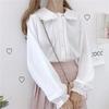 Oversize White Shirt Women Kawaii Peter Pan Collar Blouses Button Up Long Sleeve Cute Ruffle Tops Lolita Style Mori Girl Aesthetic