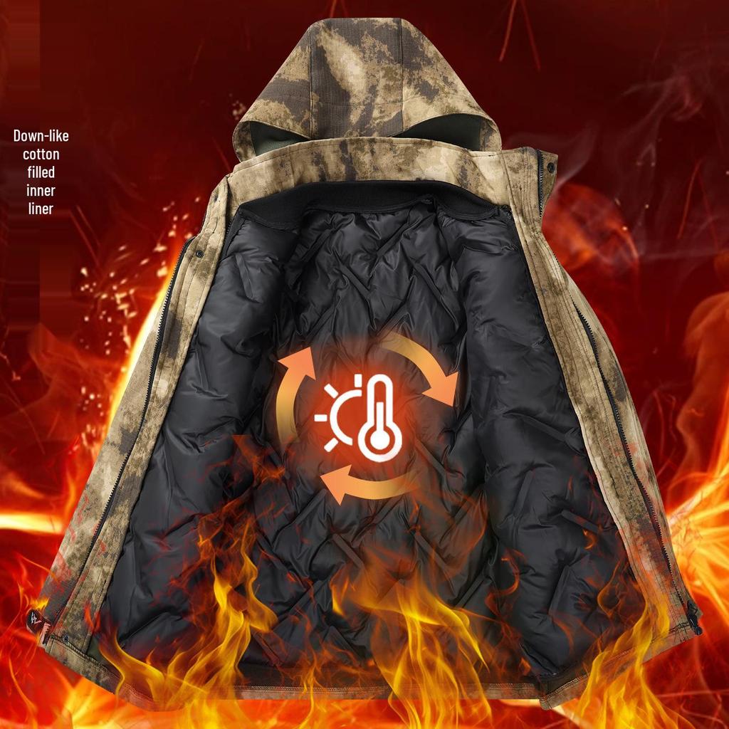 Men's Winter Thickened Velvet Camouflage Jacket - Warm, Wear-Resistant, Cold-Protective Labor Coat for Northeast Conditions.