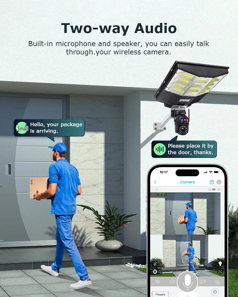 6MP Outdoor Solar Street Light Camera, 20X Zoom, Full Color Night Vision, PTZ, Dual Picture