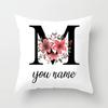 Personalized Name Flower Letter Pillow Case Alphabet Print White Square Pillow Case Dust Cover Bedroom Party Decoration