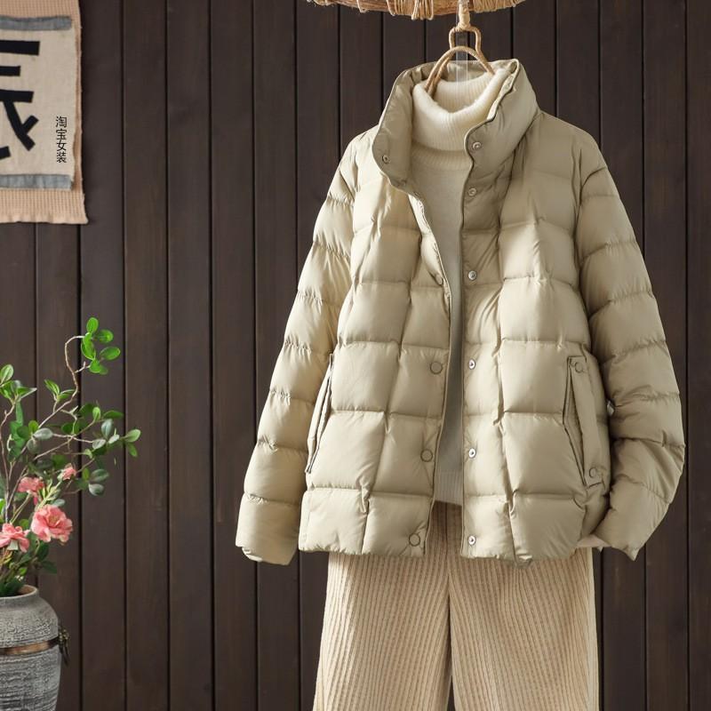 Womens Lightweight Short Down Jacket With Stand Collar 50% Duck Fill Warm Winter Coat