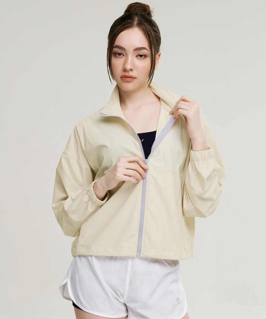 Leijibi Cool Touch Airlight Crop Loose Fit Women'S Zip-Up Rash Guard Cream Beige