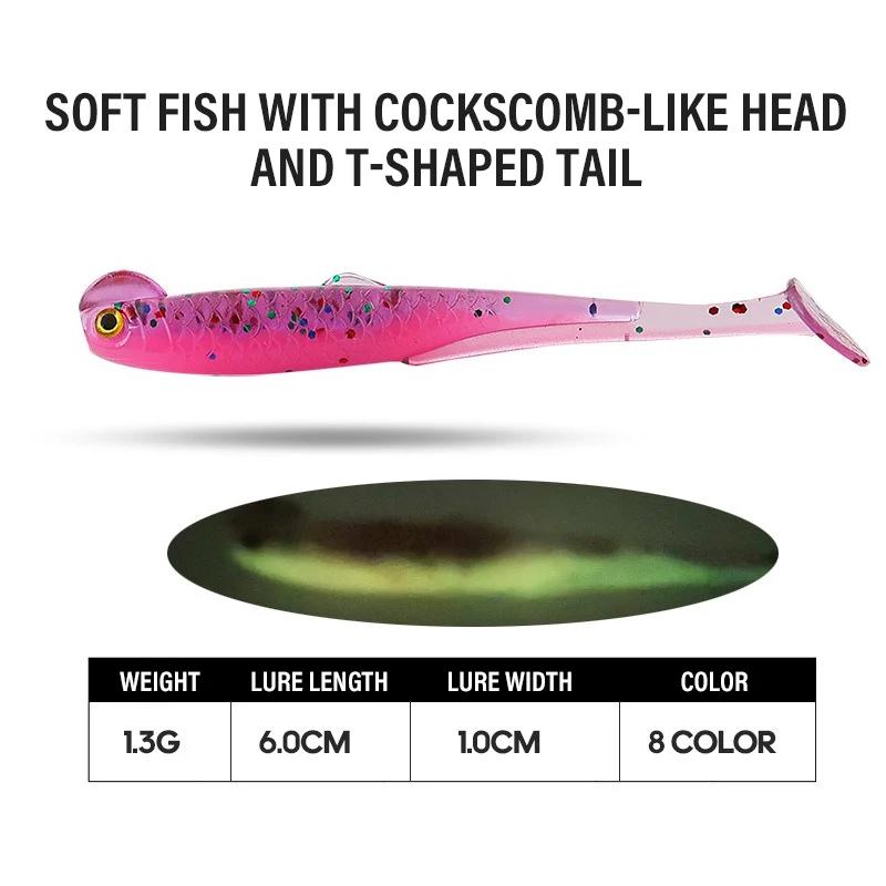 15PCS Fishing Lures 6cm 1.3g PVC Soft Bait T-Tail Swimbait Wobblers Slow Sinking Artificial Lure Pike Bass Fishing Tackle Pesca