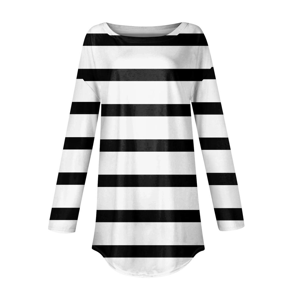 Women's Casual  Plus Size Long Sleeved Round  Printed T-shirt Top Pullover