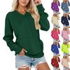 Women's V-Neck Long Sleeve Loose Fit Pullover Sweatshirt with Pocket