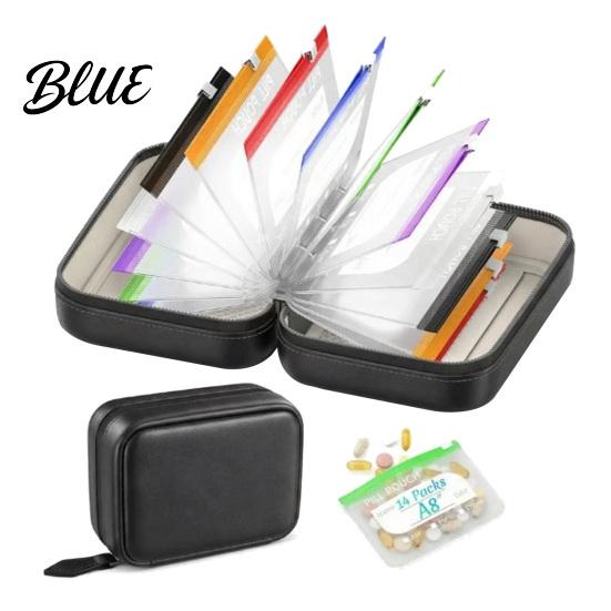 Vitamin Organizer Travel Pill with 14PCS Clear Zipper Bags Inside Medicine Case Customizable Waterproof Portable Storage Holder for Daily Supplements