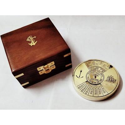 Shiny Finish Brass Calendar Paper Weight with Wood Box Maritime Gift Item