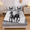 Single Fitted Sheets,Microfibre Fitted Bed Sheets Set, 30 cm Deep Pocket Fitted Sheet,Horse Print Bedsheets with Pillowcase