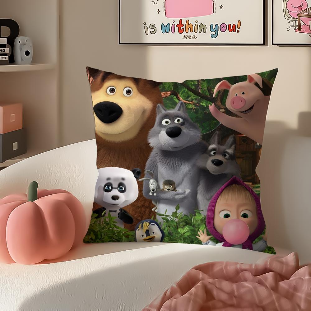 PopCartoon To Accompany MMasha And BBearsS Cushion Cover Pillowcase Short Plush Invisible zipper Room Sofa Cushion Cover