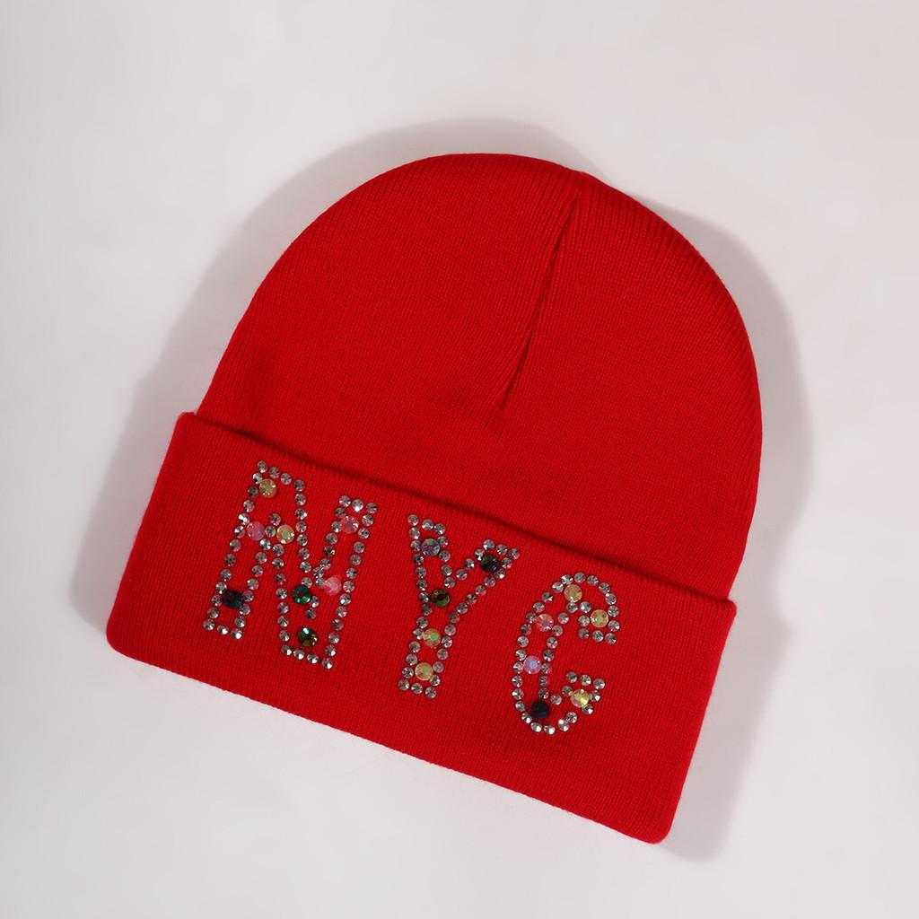 Rhinestone Nyc Letters Knit Hat For Unisex Autumn Winter Warm Cap Fashion Gift