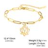 Lucktune Lotus Flower Charms Bracelets Stainless Steel Buddhism Gold Color Chain Bracelet for Women Fashion Boho Jewelry Gift