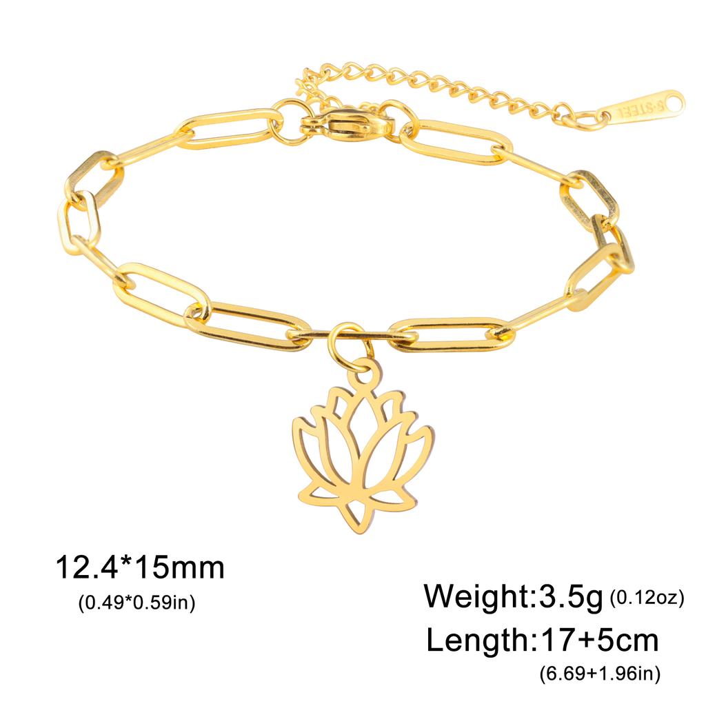 Lucktune Lotus Flower Charms Bracelets Stainless Steel Buddhism Gold Color Chain Bracelet for Women Fashion Boho Jewelry Gift