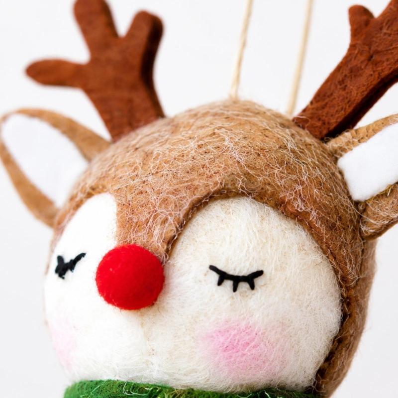 Cartoon Christmas Reindeer Hanging Decoration with Short-Pile Fabric, Finished Edges, and Holiday Artwork for Branch Displays