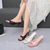 Fliege High Heels Sandalen für Damen 2025 Dünn Absatz Sommer Outdoor Hausschuhe Frau Übergröße 42 Schwarz Weiß Eckige Zehen Pantoletten