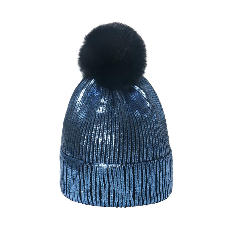 Autumn and Winter Bronzing Wool Hat Colorful Metal Hip-hop Street Hairball Knitted Hat Men and Women