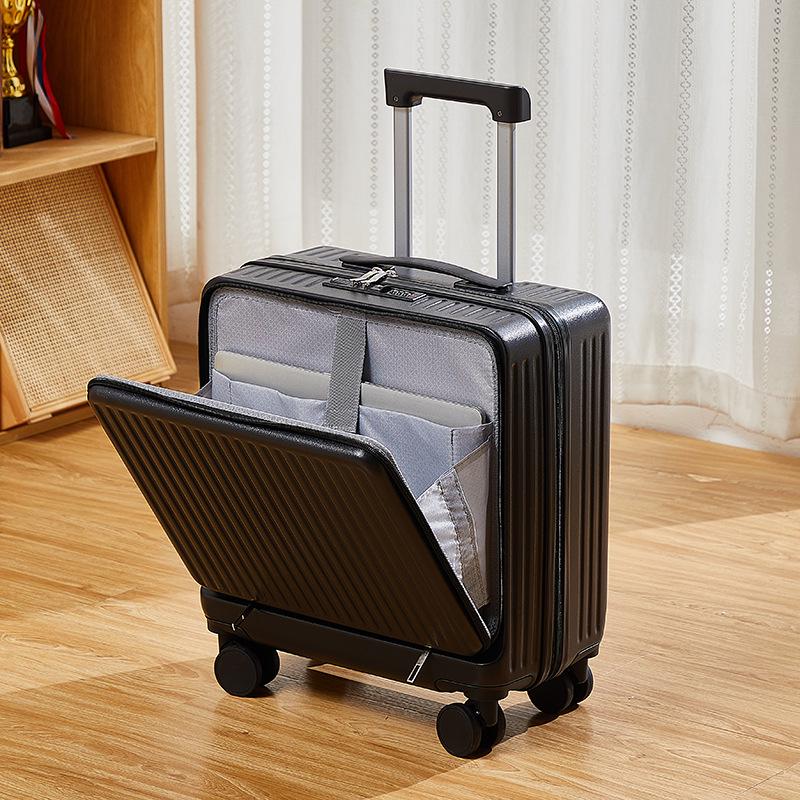 Front-Opening 20-Inch Carry-On Suitcase: Multi-Functional Trolley Case with Combination Lock for Men and Women.