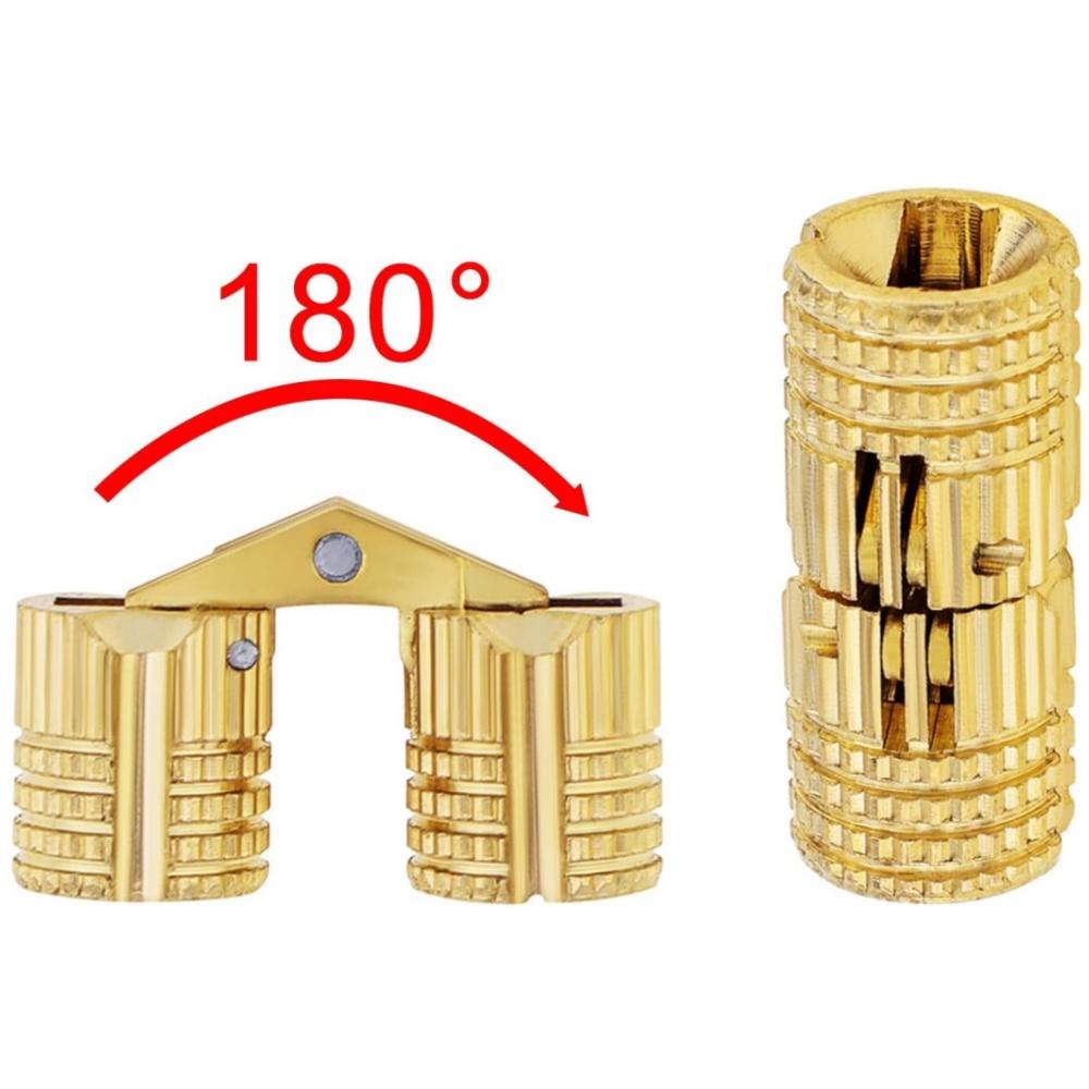 8Pcs 8 Mm Hidden Brass Barrel Hinges, 180 Degree Opening Angle Concealed Furniture Hinges For DIY Jewelry Box Hand Craft