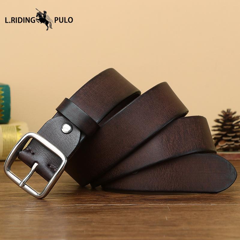 Stainless Steel Buckle Belt for Men, Genuine Leather Pin Buckle, Top Layer Cowhide, Korean Style, Retro Fashion, Trendy, Versatile Casual Trouser Belt
