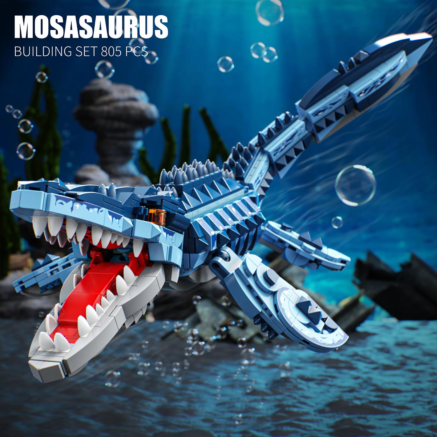 Wucifang Bags Unisex Kids Blue 805Pcs Dinosaur Building Blocks Playthings Miniature Mosasaurus Dinosaur Assemble Puzzle Blocks Toy Sets Ideal For Kid Ornament Gifts
