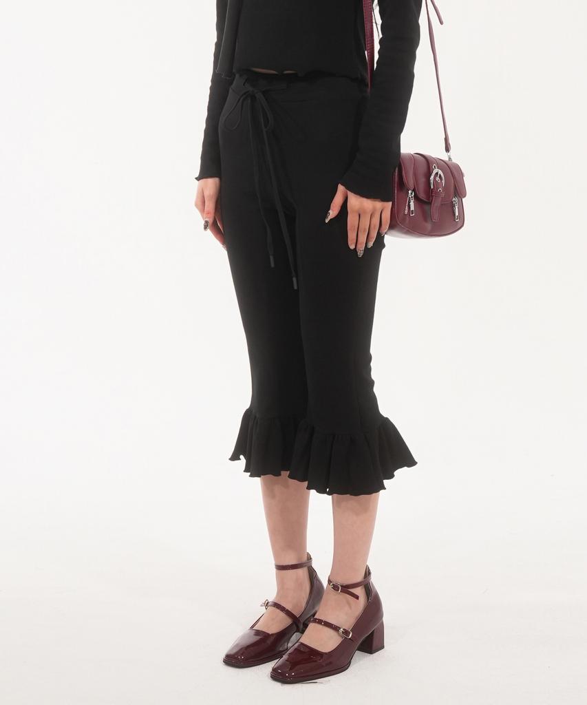 FANYOUNG Frill Capri Pants Black