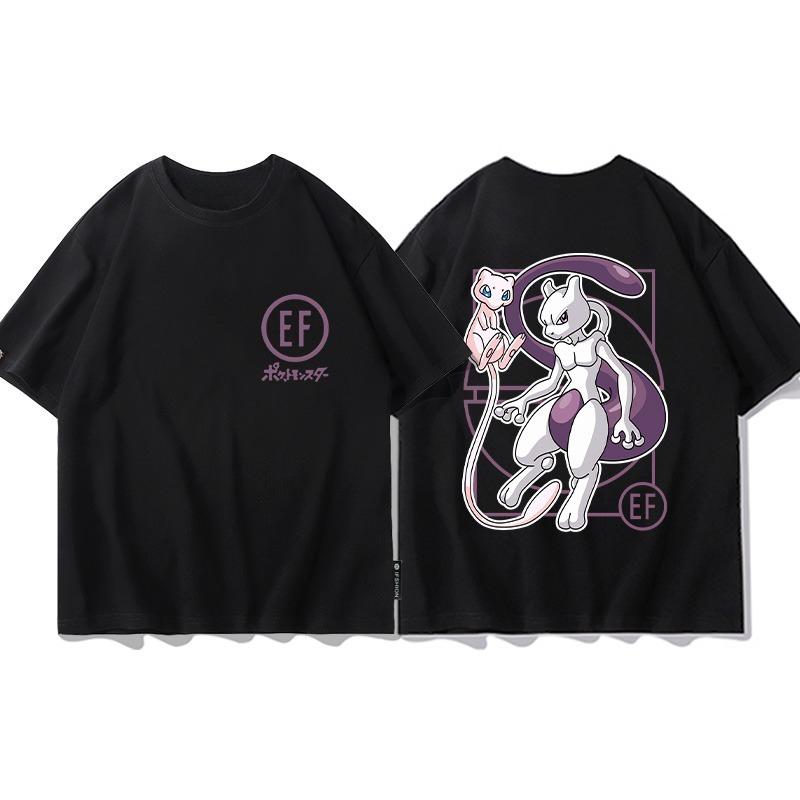 Animation Derivatives Short Sleeve T-Shirt Gengar Psyduck Mewtwo Printed Men's Boys and Girls Summer New Fashion