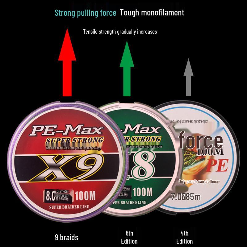 Dyneema PE Braided Fishing Line - 100m, 4/8/9-Strand, Non-Nylon, Sea Fishing Tackle