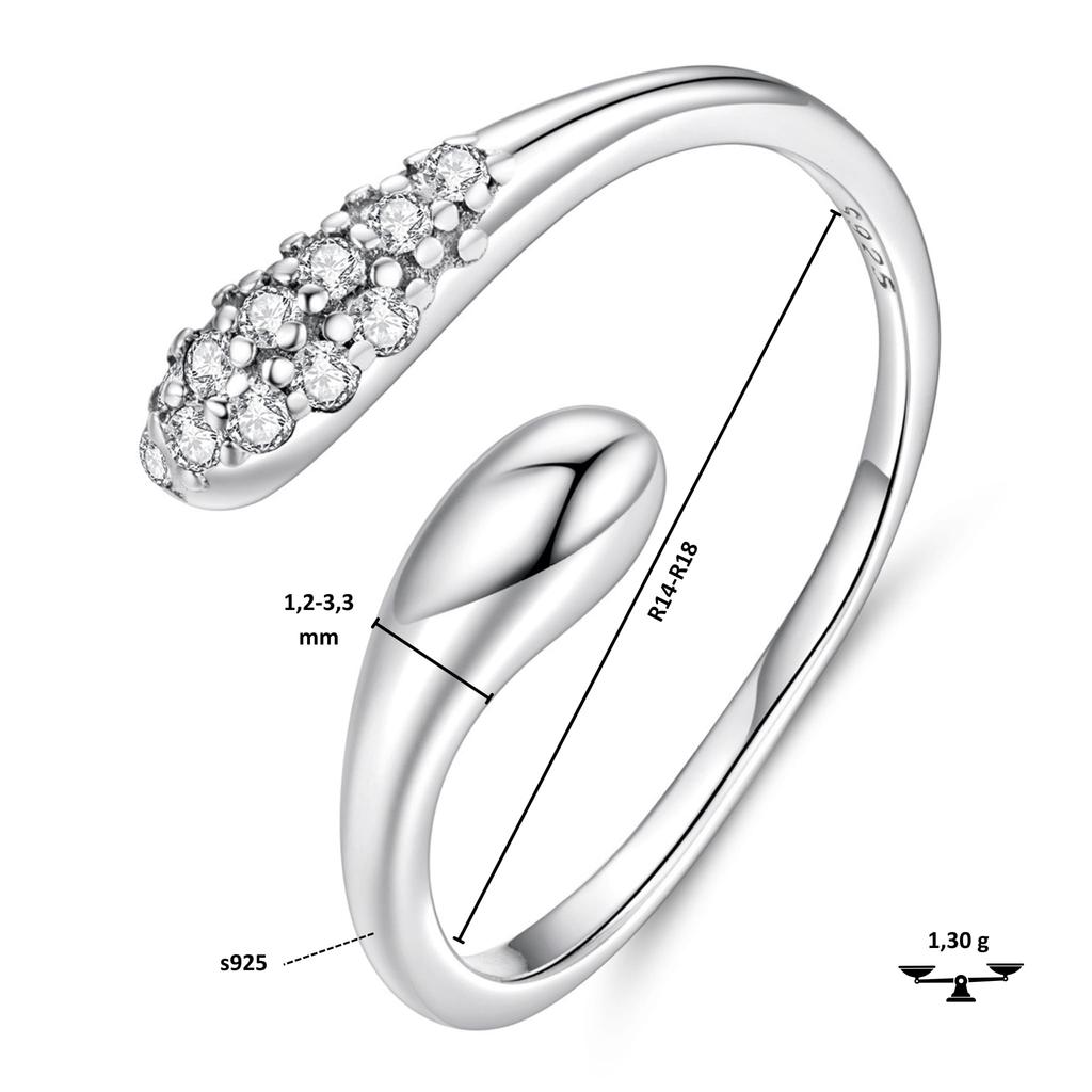 Silver adjustable ring CRYSTAL TEARFLOWER 925 silver