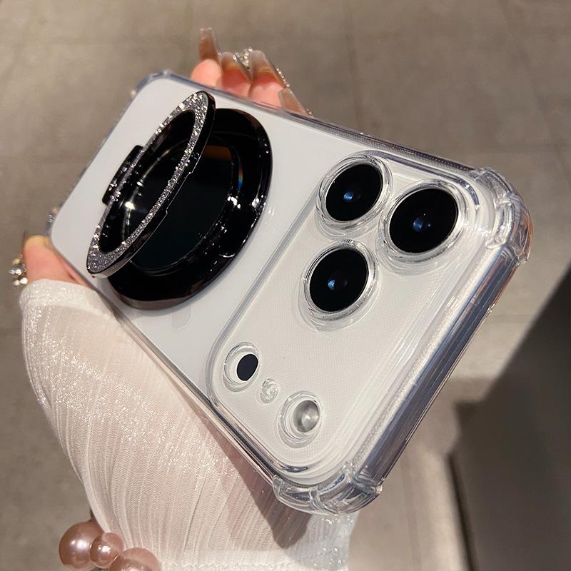 Four Corner Shock Airbag Protection Phone Case for IPhone 17 Air 16 15 14 13 12 Pro Max Mirror Magnetic Bracket Clear Soft Cover