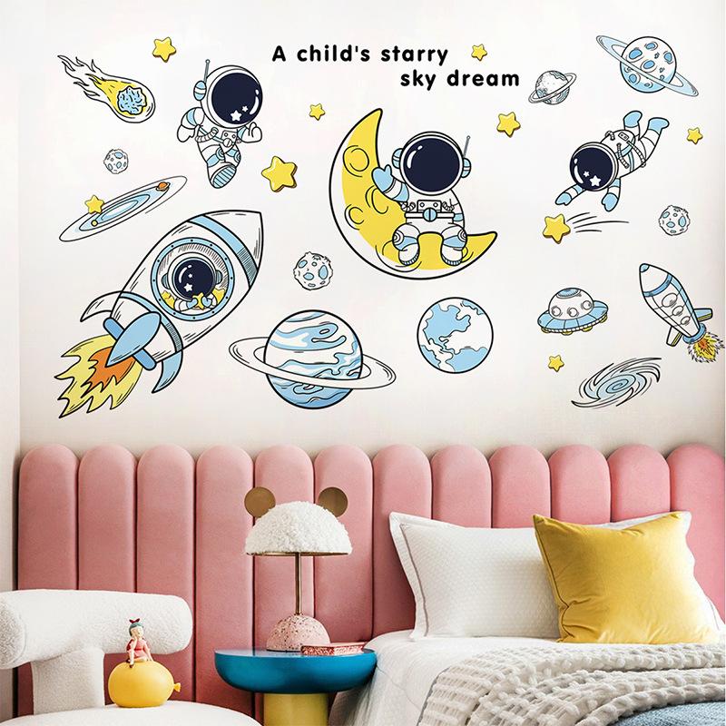DIY Space Astronaut Wall Decal Boys' Room Wall Decal Decorative Children's Room Cosmic Sky Background Wall Art Wallpaper