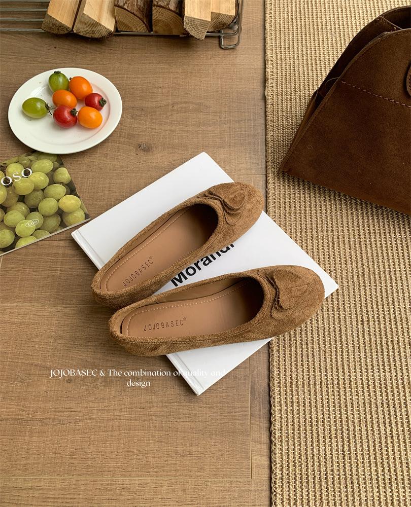 

Classic Ballet Shoes French Retro Flat Bottom Square Head Bow Dancing Single Shoes Women 39 верблюд