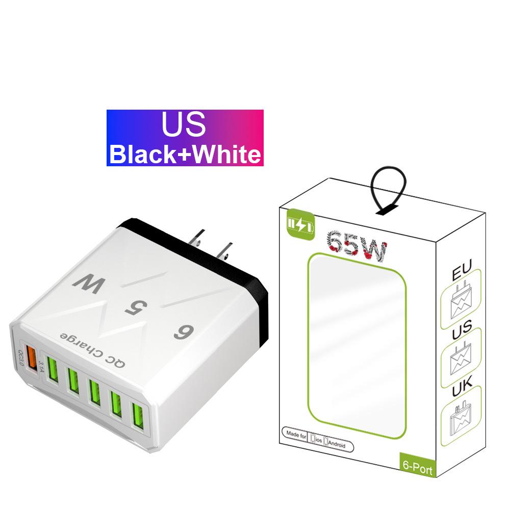 65W High-Power 6-Port USB Fast Charger for Mobile Phones (US/EU/UK Standard)