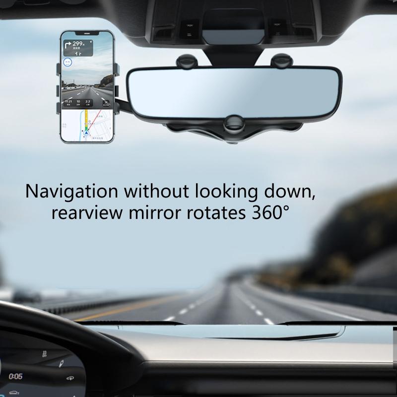 Výsuvné zpětné zrcátko Flexibilní držák telefonu pro většinu telefonů Snadná instalace Nastavitelný držák GPS Otočení o 360