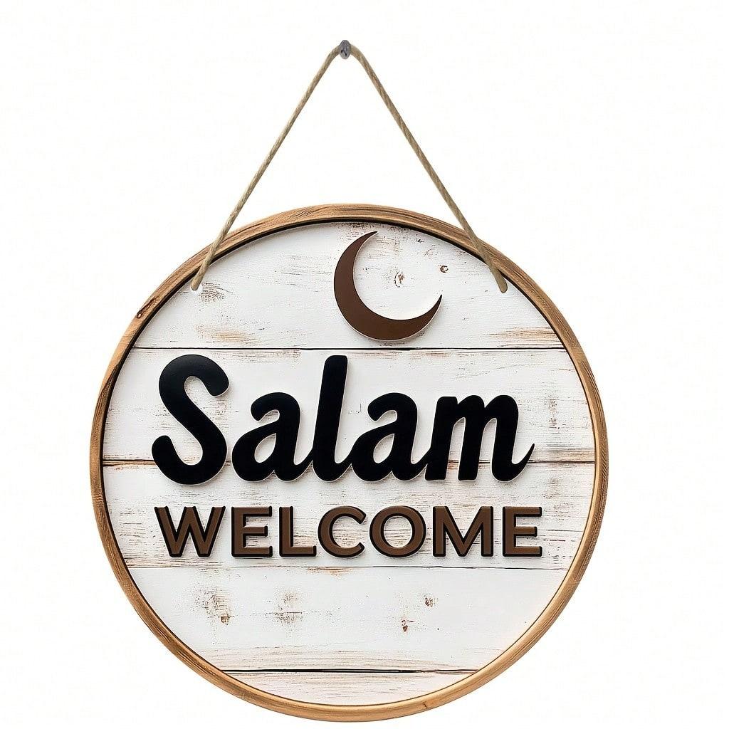 

1pc Vintage Wooden Welcome Sign, 8 X8 Round Hanging Decor, Suitable For Home, Garden, Porch - Theme, Wooden Made белый