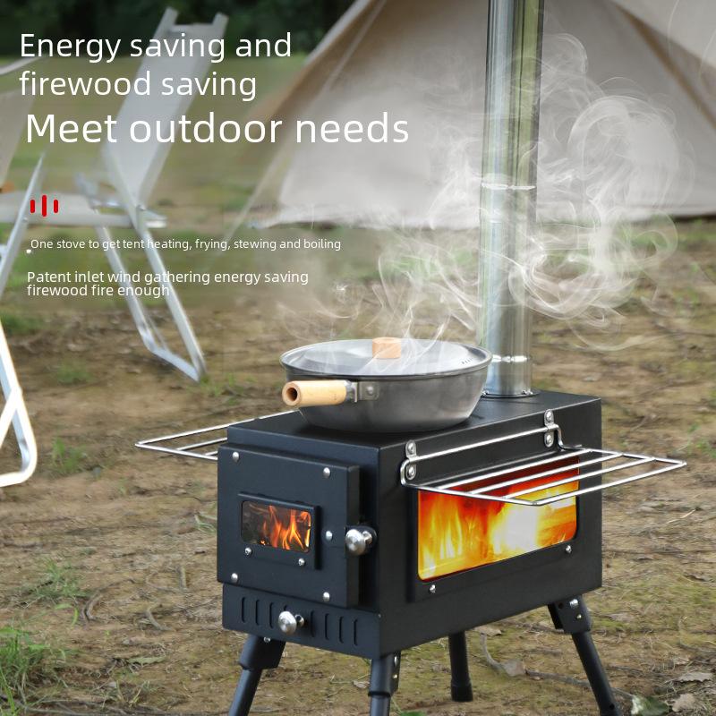 Outdoor Camping Stainless Steel Folding Wood Stove - Tent Heating, Lighting, Picnic - Cross-border Tourism