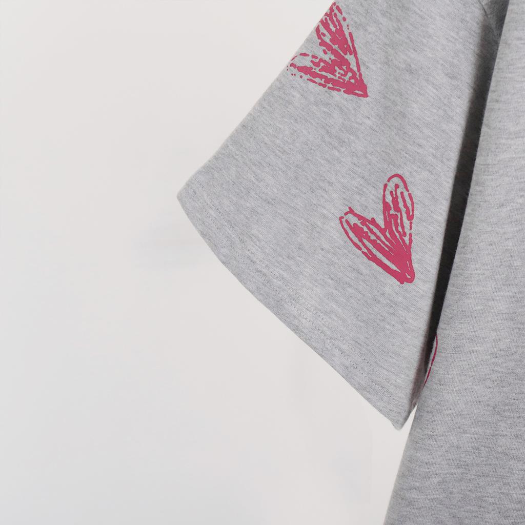 GMXIA Love Heart Print T-shirt Summer New Street Trend Hand-painted Love Heart Print Short-sleeved T-shirt