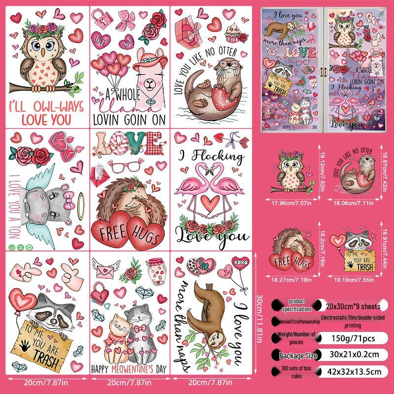 Valentine's Day 3D Heart Glass Stickers - Festive Window Decorations