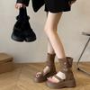 Thick-soled retro mid-top Roman sandals women's 2025 summer new Internet celebrity design sense niche toe heightening cool boots