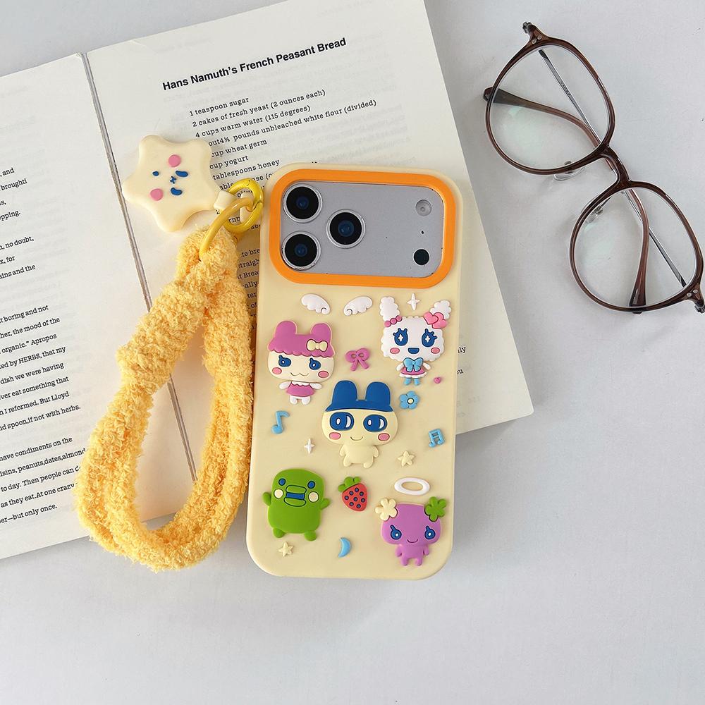 Lustiges 3D-Cartoon-Tamagotchi-Handgelenkschlaufe-Hülle Für iPhone 12 13 14 15 16 Plus 17 Pro Max Weiches Silikon Stoßfestes Rückseitige Abdeckung