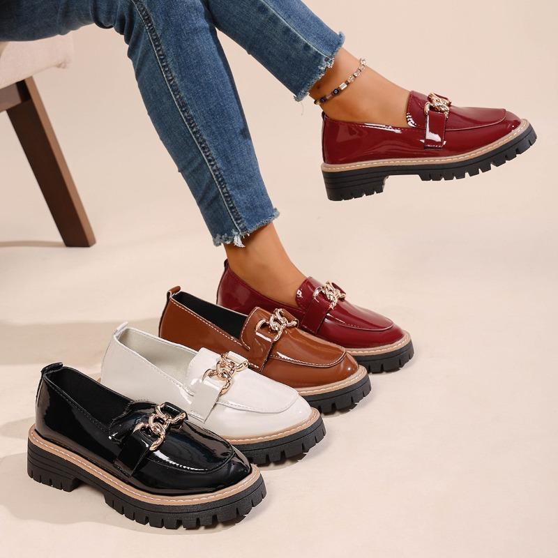 Neuer Stil Metall Schnalle Einzelne Schuhe, Übergroße Retro Loafer mit dicker Sohle