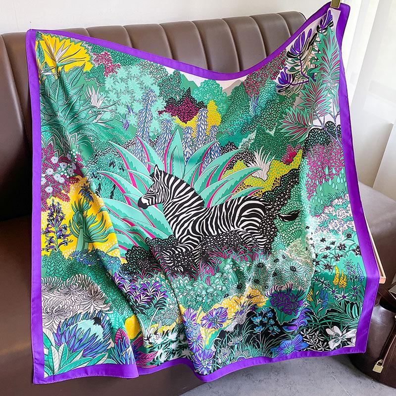 

Твиловый квадратный атласный шарф для женщин, дизайн с цветочным принтом, накидки, палантины, хиджаб, фуляр, повязка на голову, модная женская шаль, бандана 90x90CM