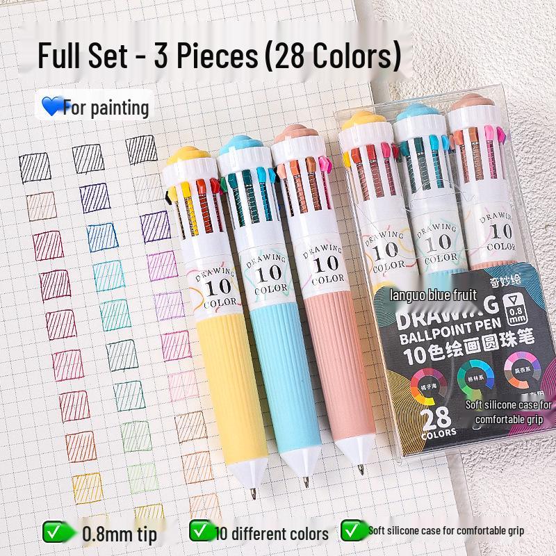 Blue Fruit 60-Color Press-Type Multicolor Ballpoint Pen Set – Ten-Color All-in-One Multifunctional Journal Pen.