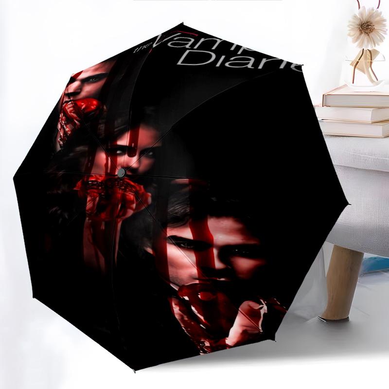 Mystic Falls Secrets Unveiled Folding Umbrella 8 Paraphenoid Bones Suitable for All Seasons Three Folds Sun Umbrella Printing