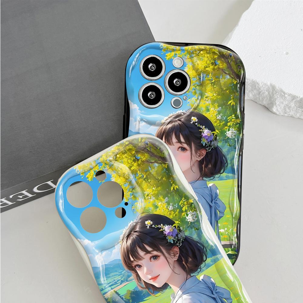 Cute Cartoon Pattern Cream Texture Casing Wavy Edge Soft Silicone Cover Phone Case for Vivo