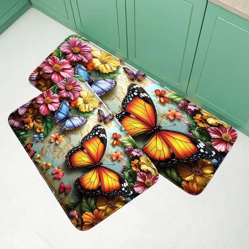 Summer Fresh Floral Pattern Kitchen Door Mat, Soft and Comfortable Bedroom Floor Mat, Bathroom Small Carpet, Absorbent Foot Mat