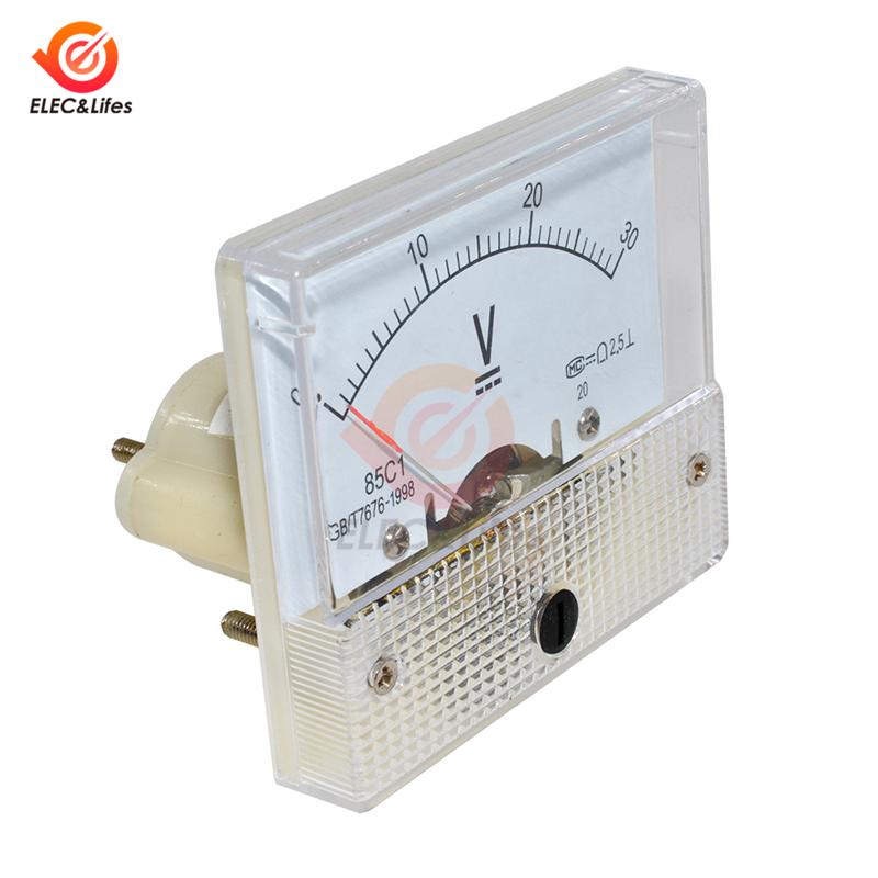 DC 12V 24V Analog Voltmeter 85C1 Analog Panel Volt Monitor Voltage Meter Gauge White 0~30V 0~50V Mechanical Voltmeters Pointer
