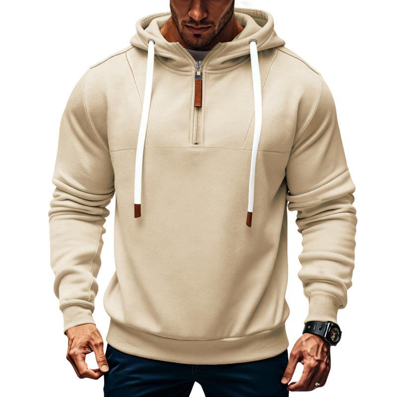Men's Quarter Zip Hoodie Casual Long Sleeve Solid Color Drawstring Hooded Sweatshirt For Daily Wear