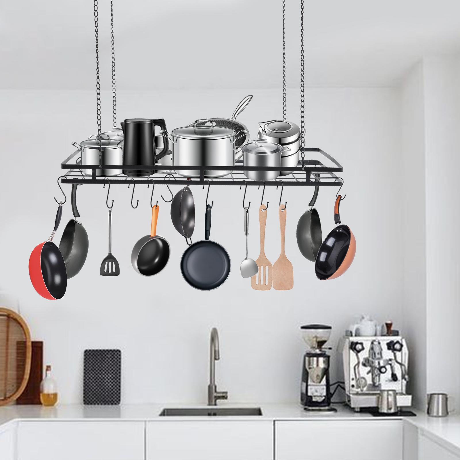 Черный подвесной органайзер-рейлинг с 12 крючками для кастрюль и сковородок большой 315 дюйма для хранения кухонной утвари дома и в коммерческих целях чёрный 18100₽