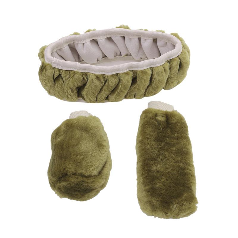 3pcs/Set Warm Faux Wool Steering Wheel Cover Fur Fluffy Thick Auto Car Steering Wheel Plush Cover Soft Wool Decoration Car
